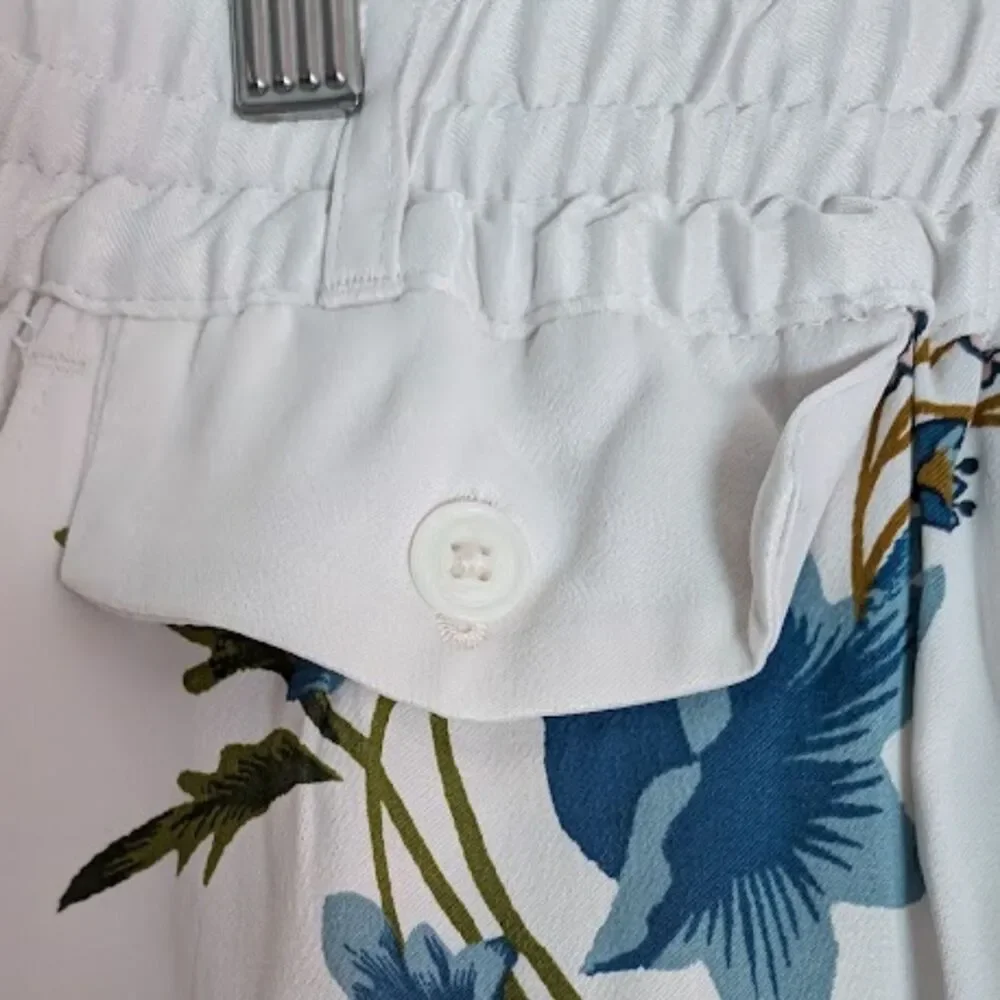 By Anthropologie Printed Pull-On Floral White Pants Size XL NWT